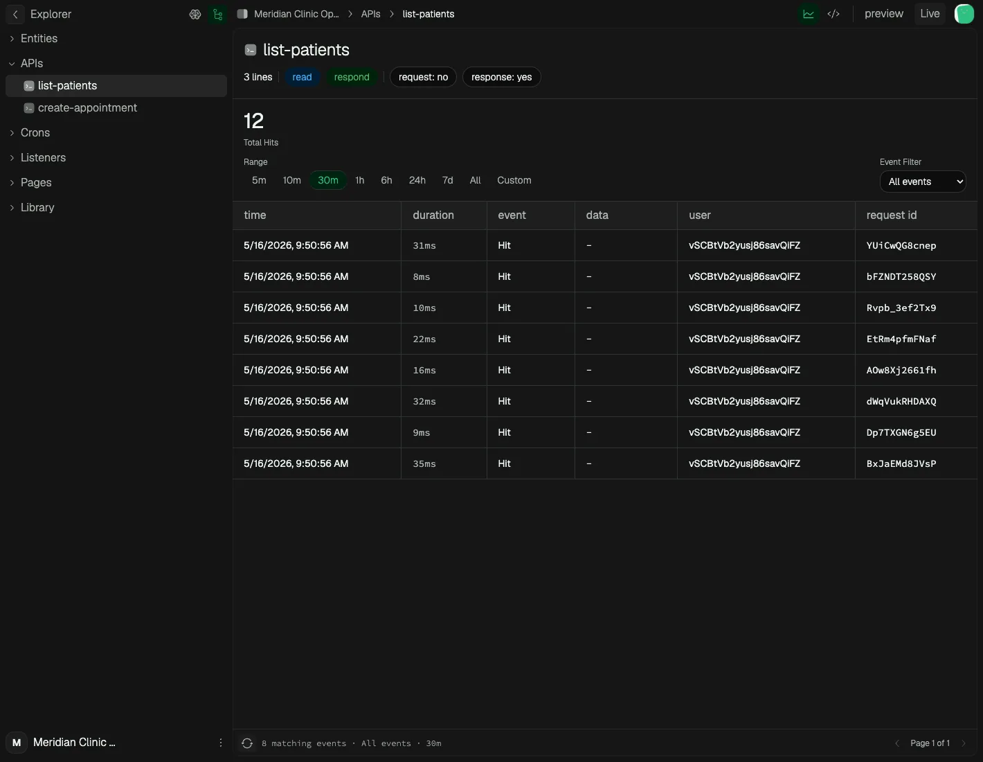 App Marché API information view showing its contract.