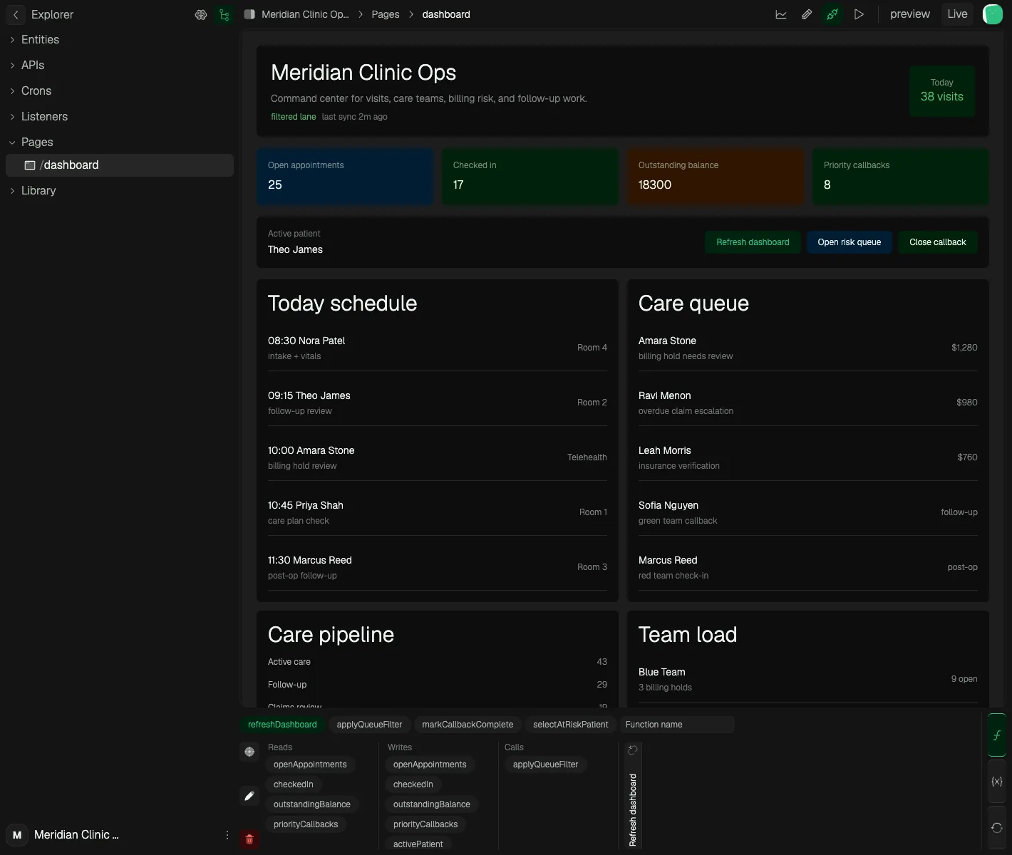 App Marché visual page editor.
